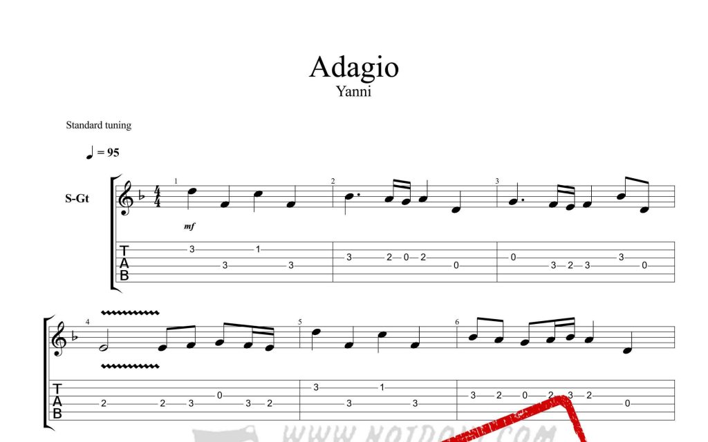 و تبلچر قطعه Adagio از یانی برای گیتار 1024x640 - نت و تبلچر قطعه Adagio از یانی